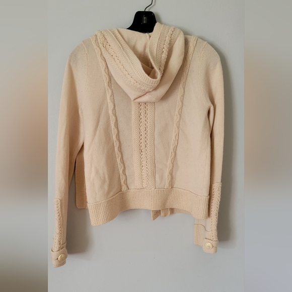 Anthropologie Lia Molly Beige Cable Knit 100% wool Cardigan hoody sweater S - Picture 2 of 4